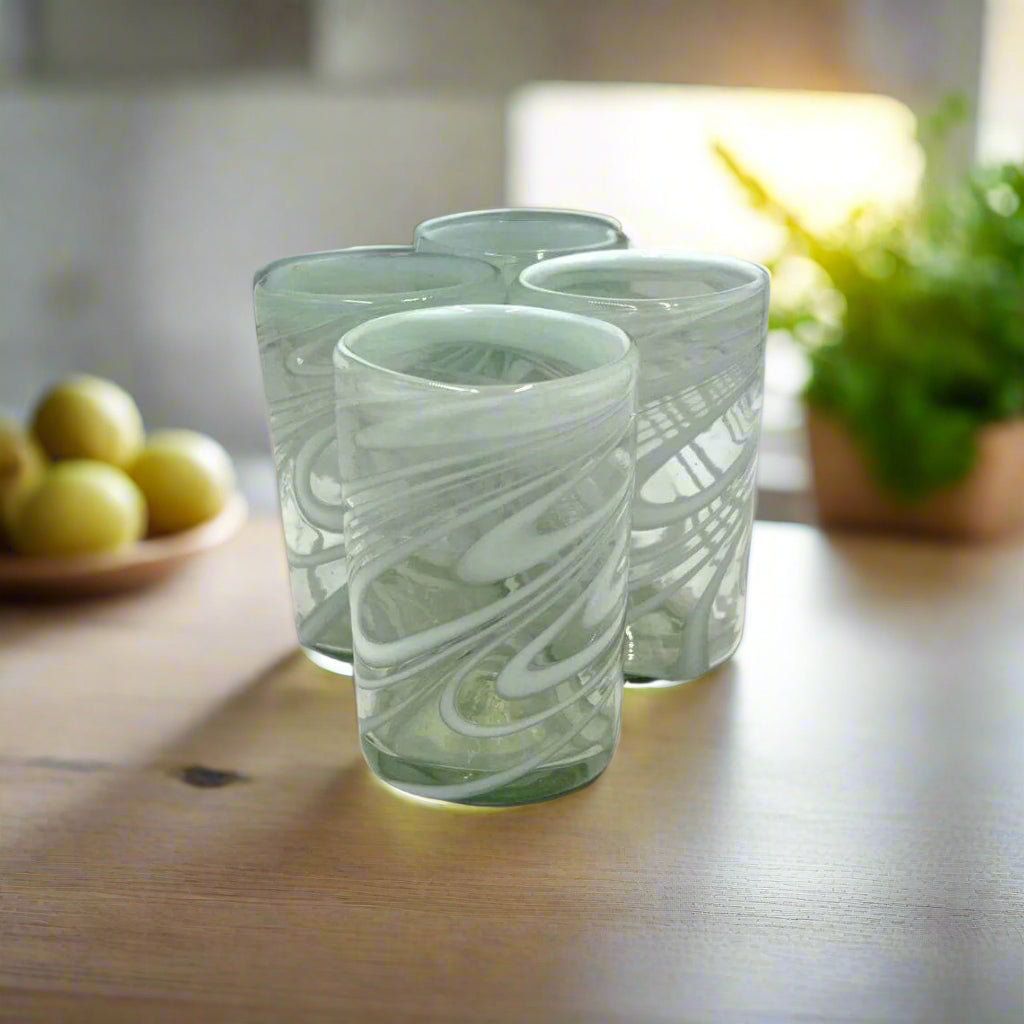 White Swirl Hand-Blown Mexican Glass | Artisan Drinkware