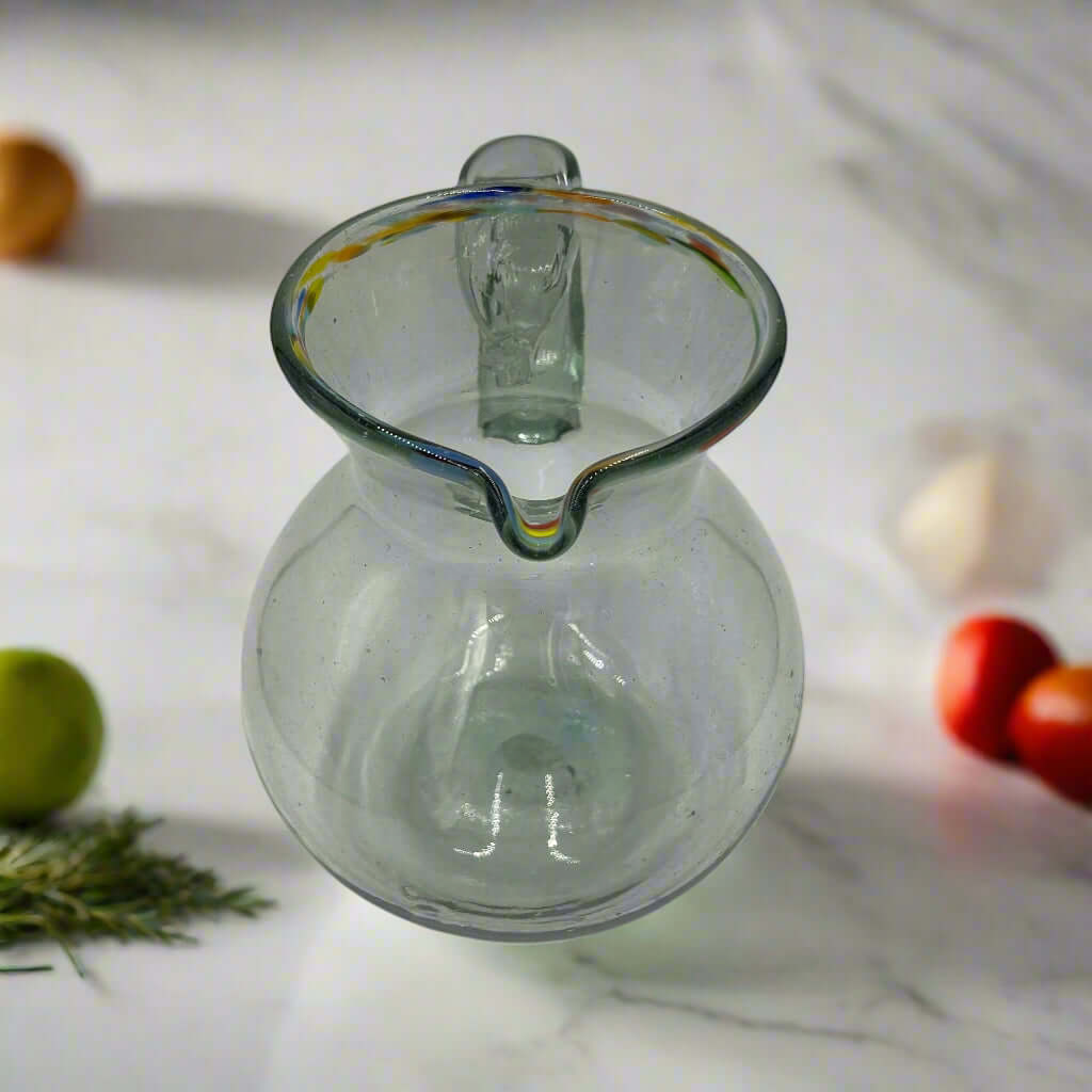 Mexican Hand Blown Glass Pitcher | Confetti Rim