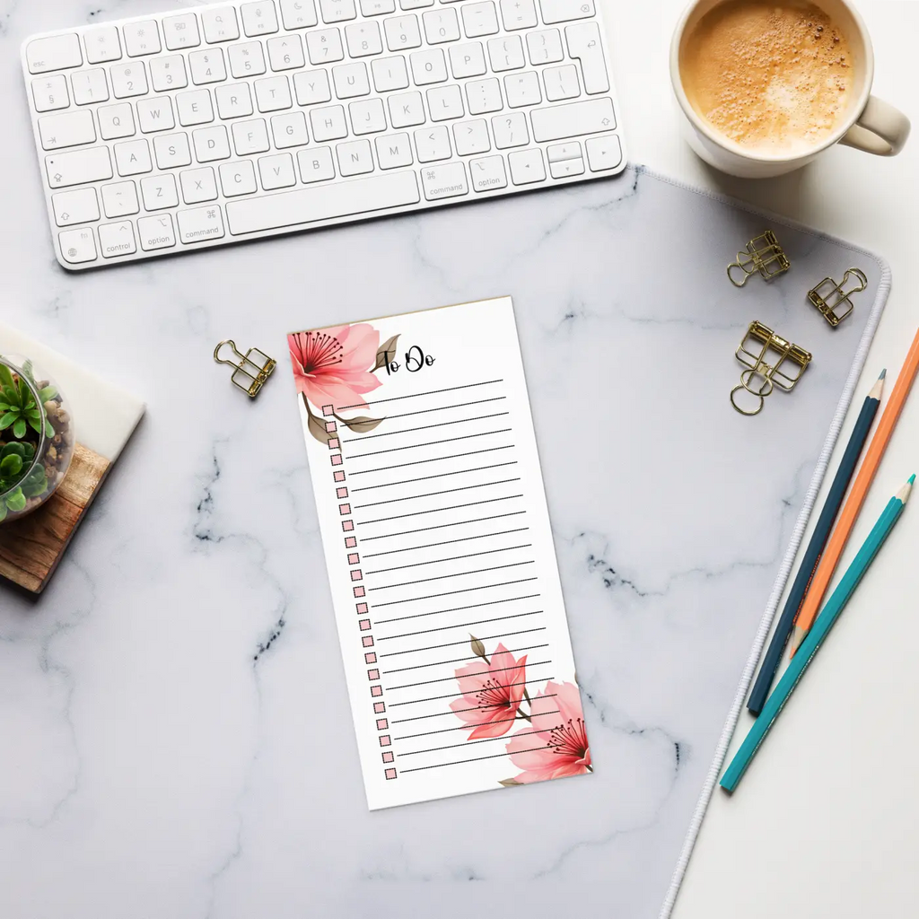 Pink Flowers Notepad - Large Magnetic Backing - DipaliZ