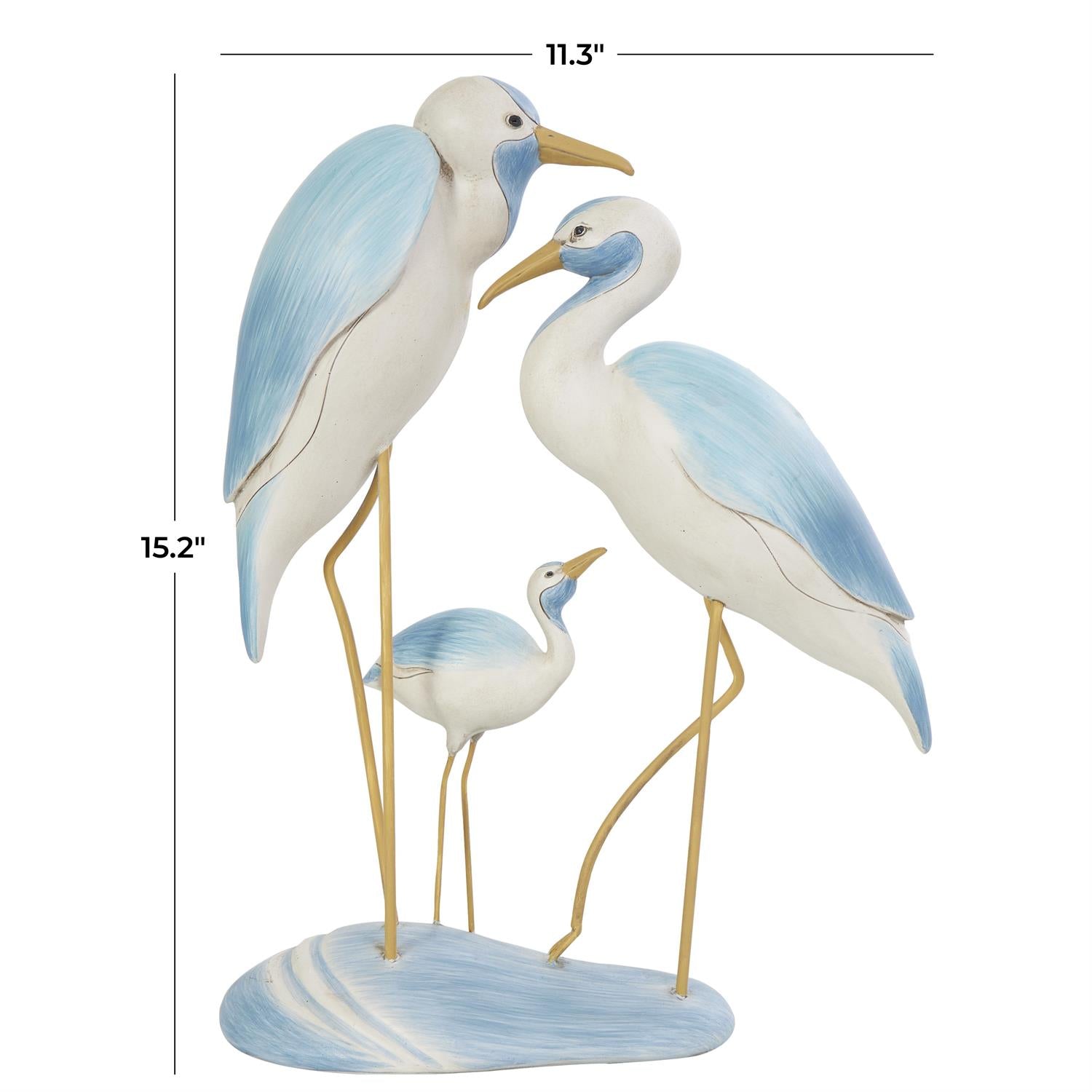 Light Blue Polystone Bird Family Decorative Sculpture