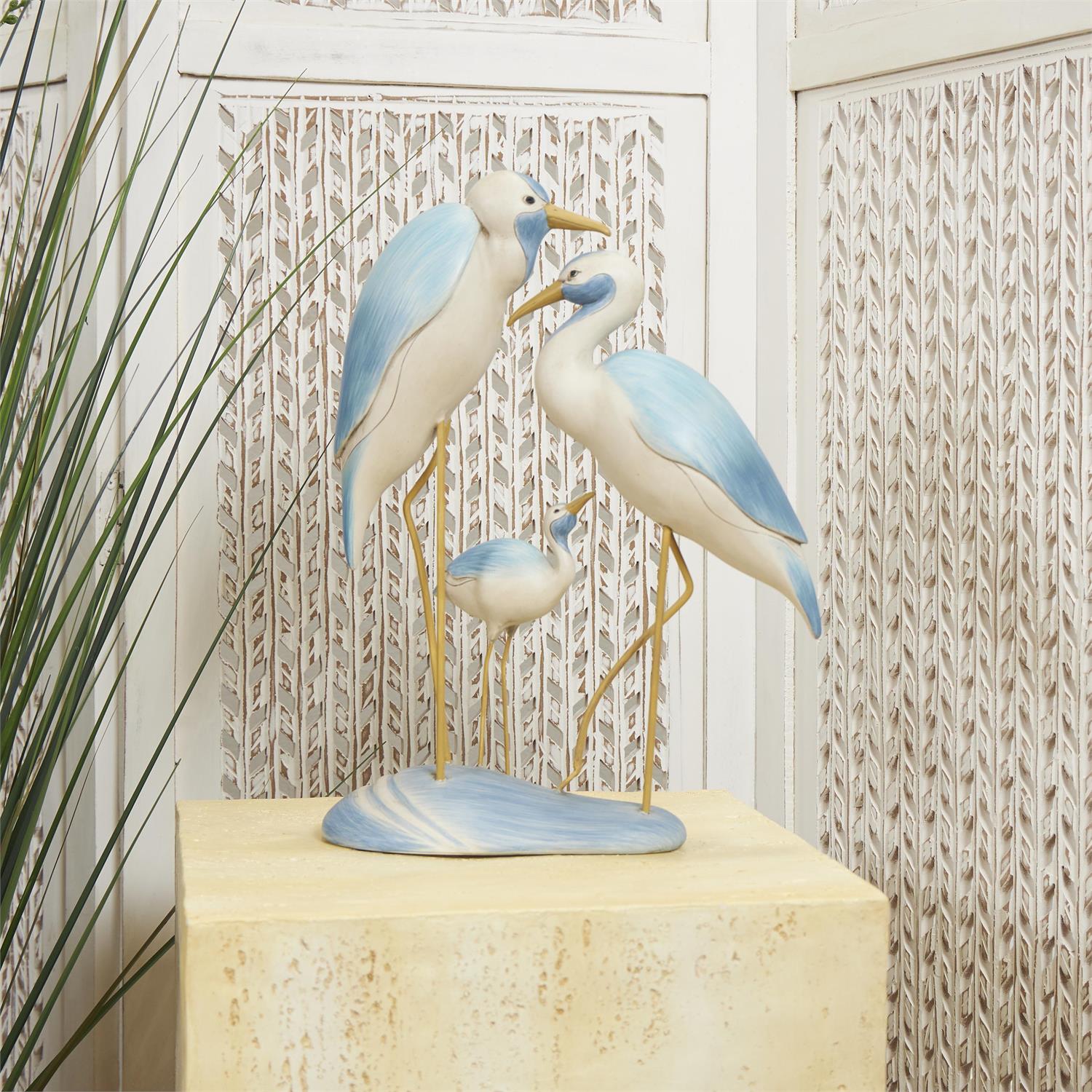 Light Blue Polystone Bird Family Decorative Sculpture