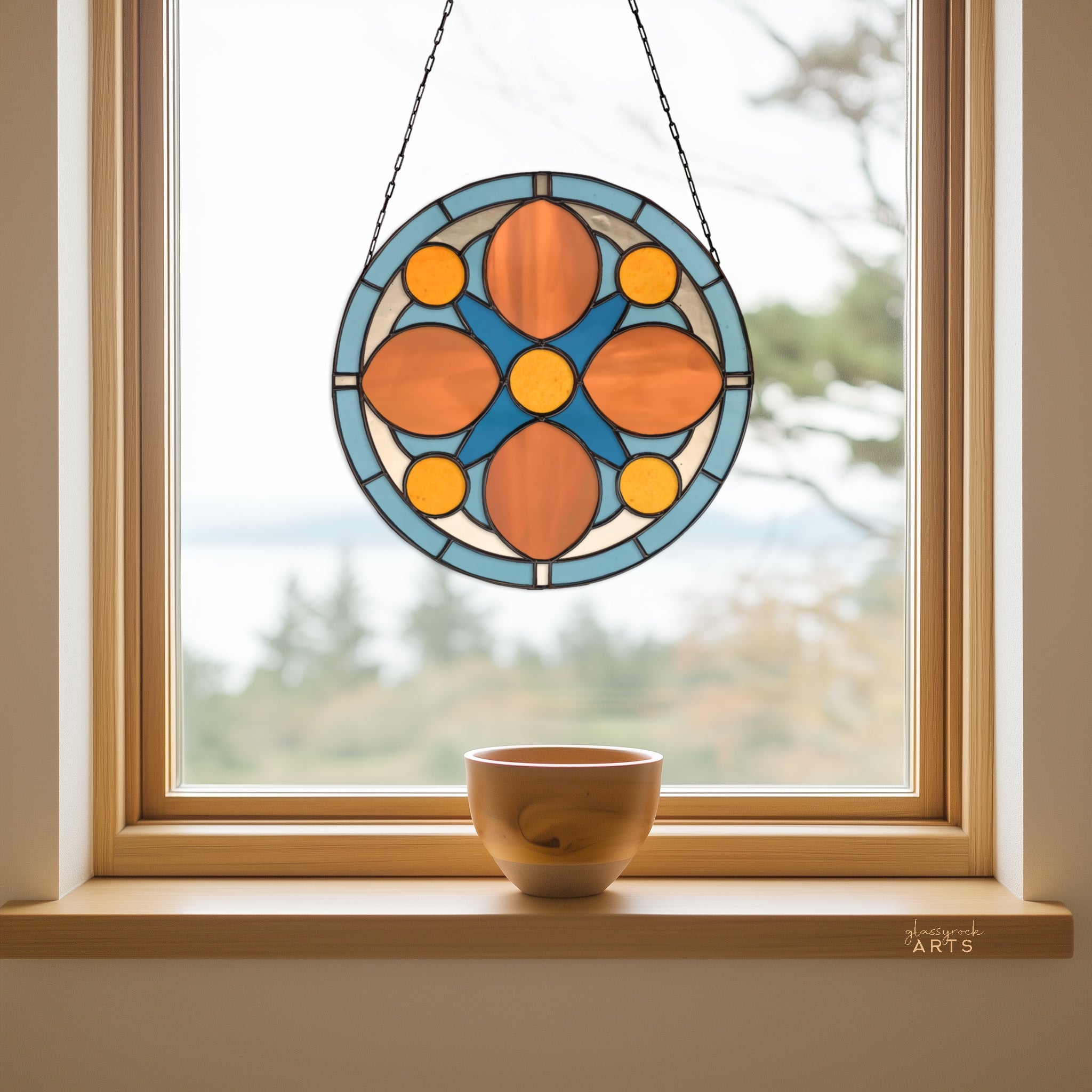 Mid Century Rose Window Stained Glass Pattern plus PNG