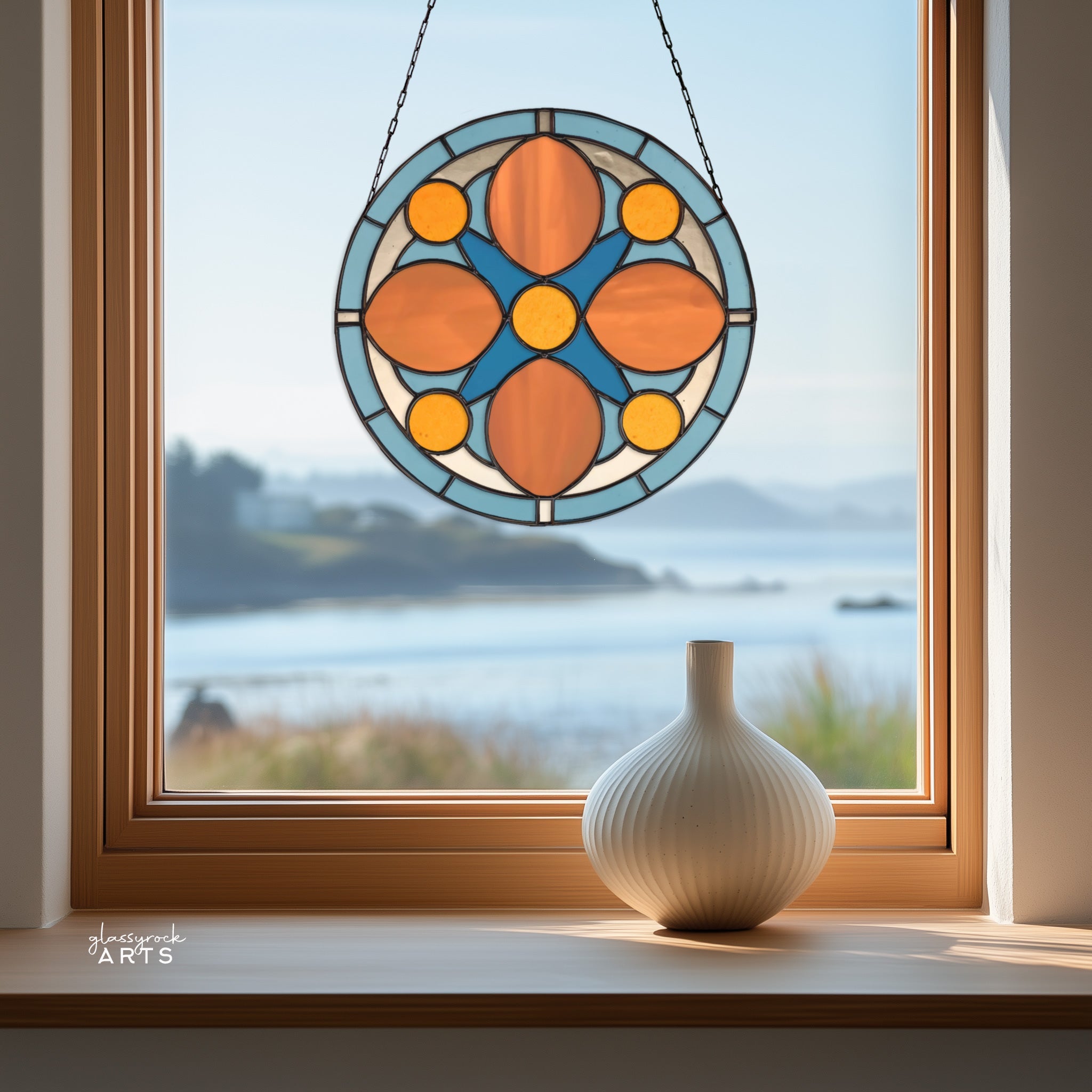 Mid Century Rose Window Stained Glass Pattern plus PNG