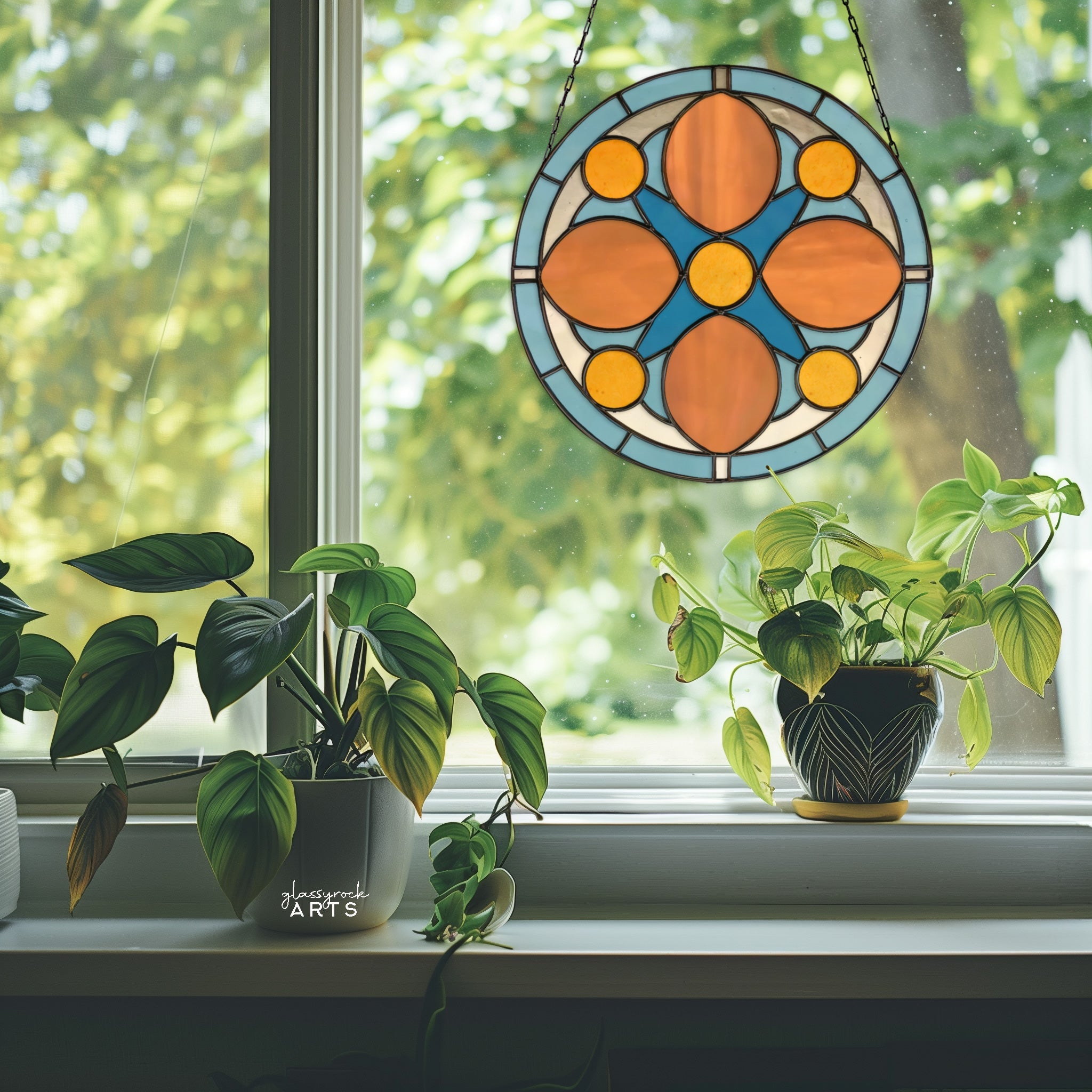 Mid Century Rose Window Stained Glass Pattern plus PNG