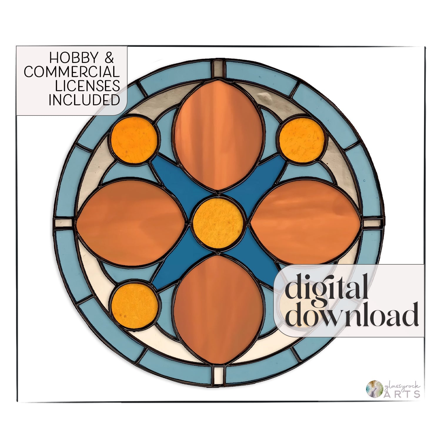 Mid Century Rose Window Stained Glass Pattern plus PNG