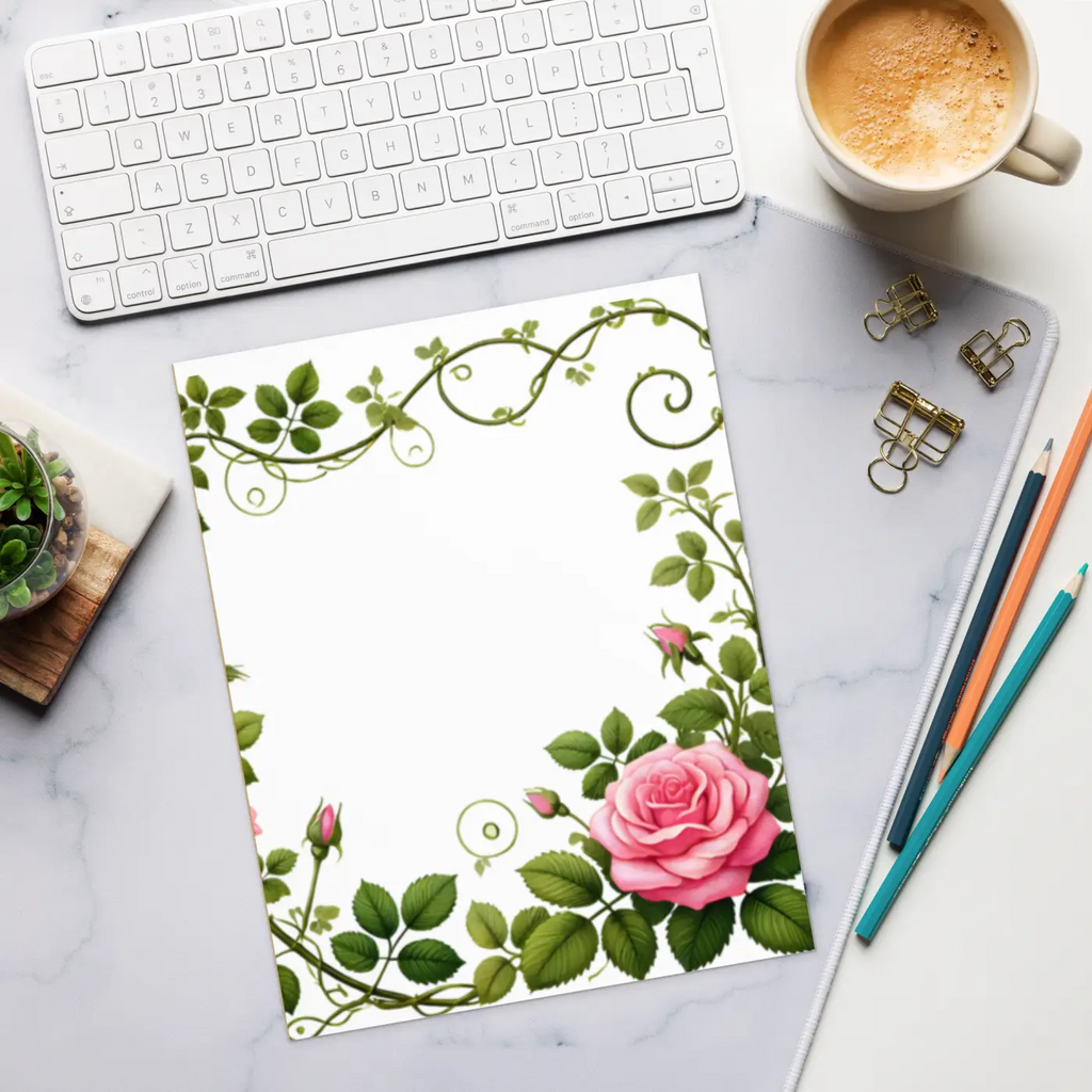 Enchanting Pink Rose Vine Notepad - Creative Writing - DipaliZ