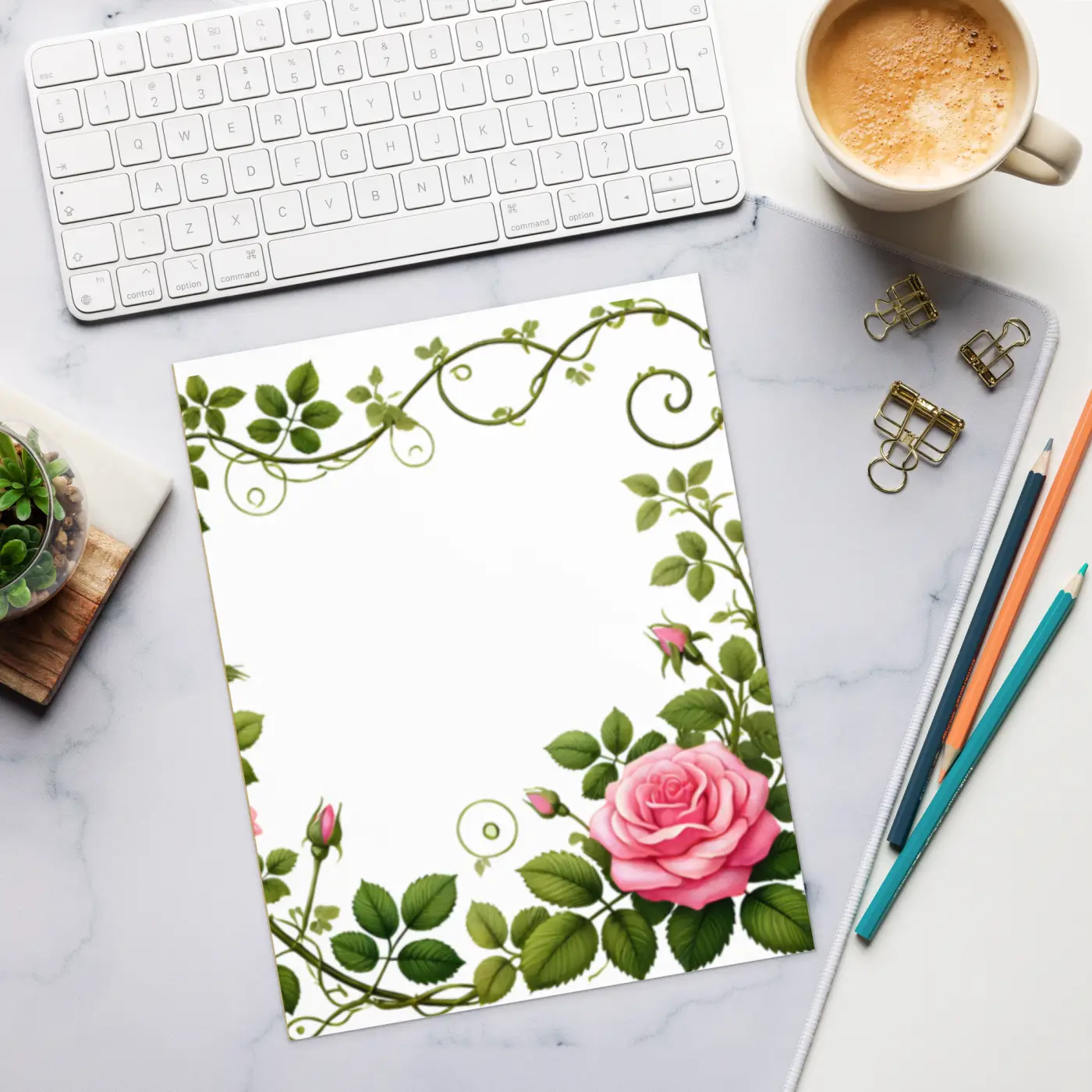 Enchanting Pink Rose Vine Notepad - Creative Writing - DipaliZ