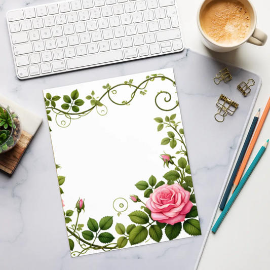 Enchanting Pink Rose Vine Notepad - Creative Writing - DipaliZ