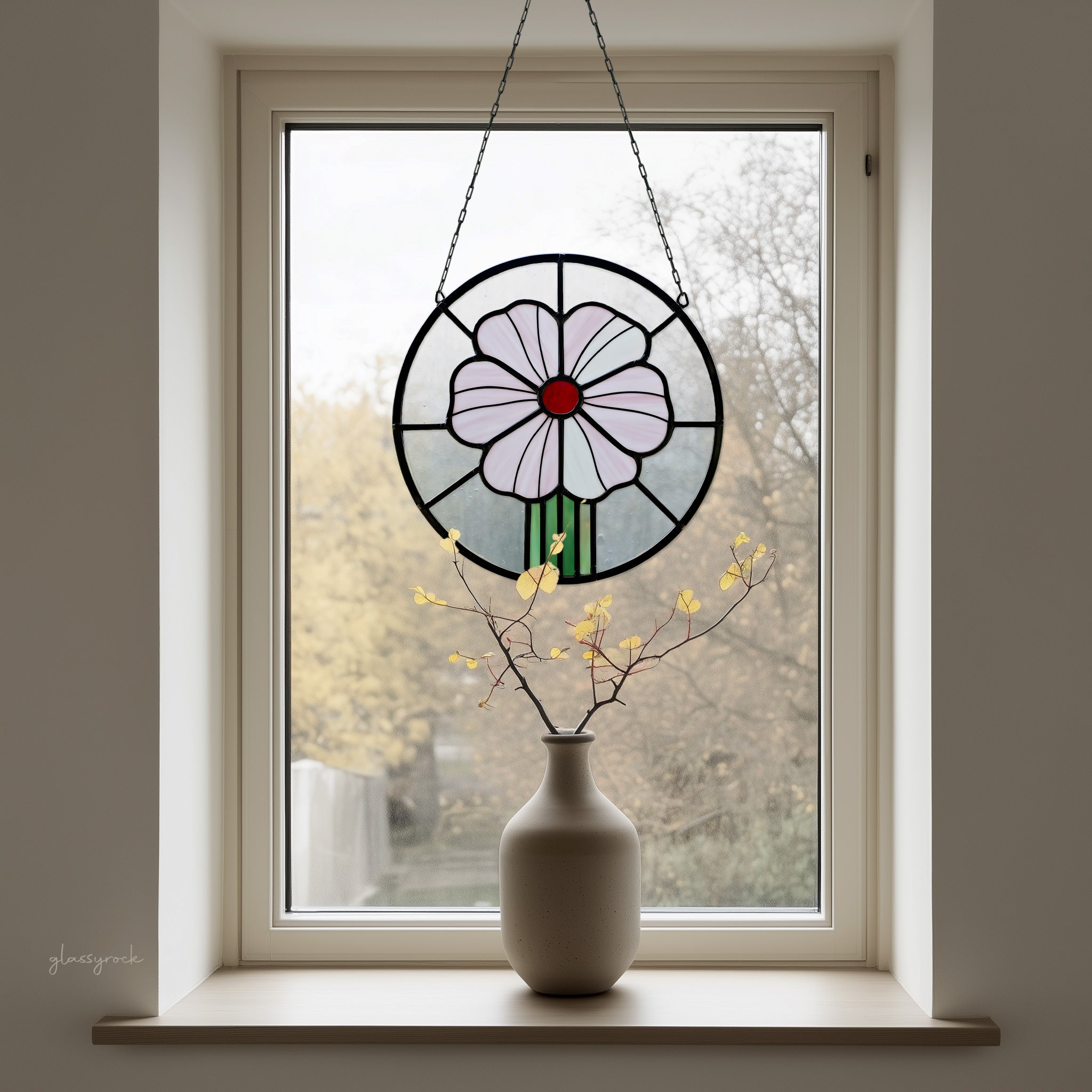 Prairie Peony Round Stained Glass Pattern