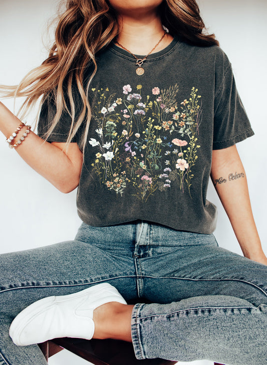 Boho Floral Vintage Wildflower Mix Comfort Colors Tee