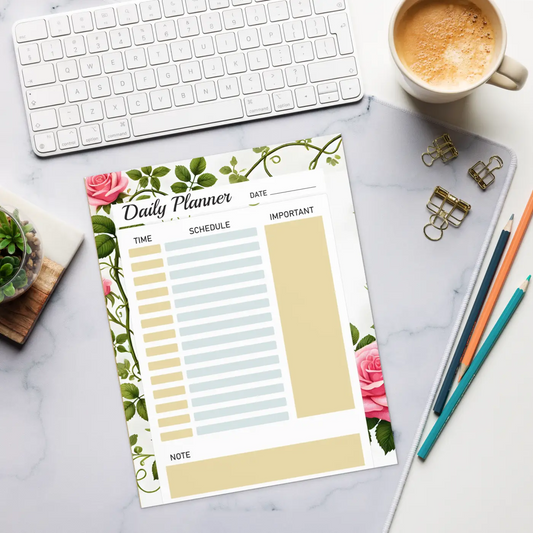 Rose Vine Daily Planner - Elegant Organization Notepad - DipaliZ