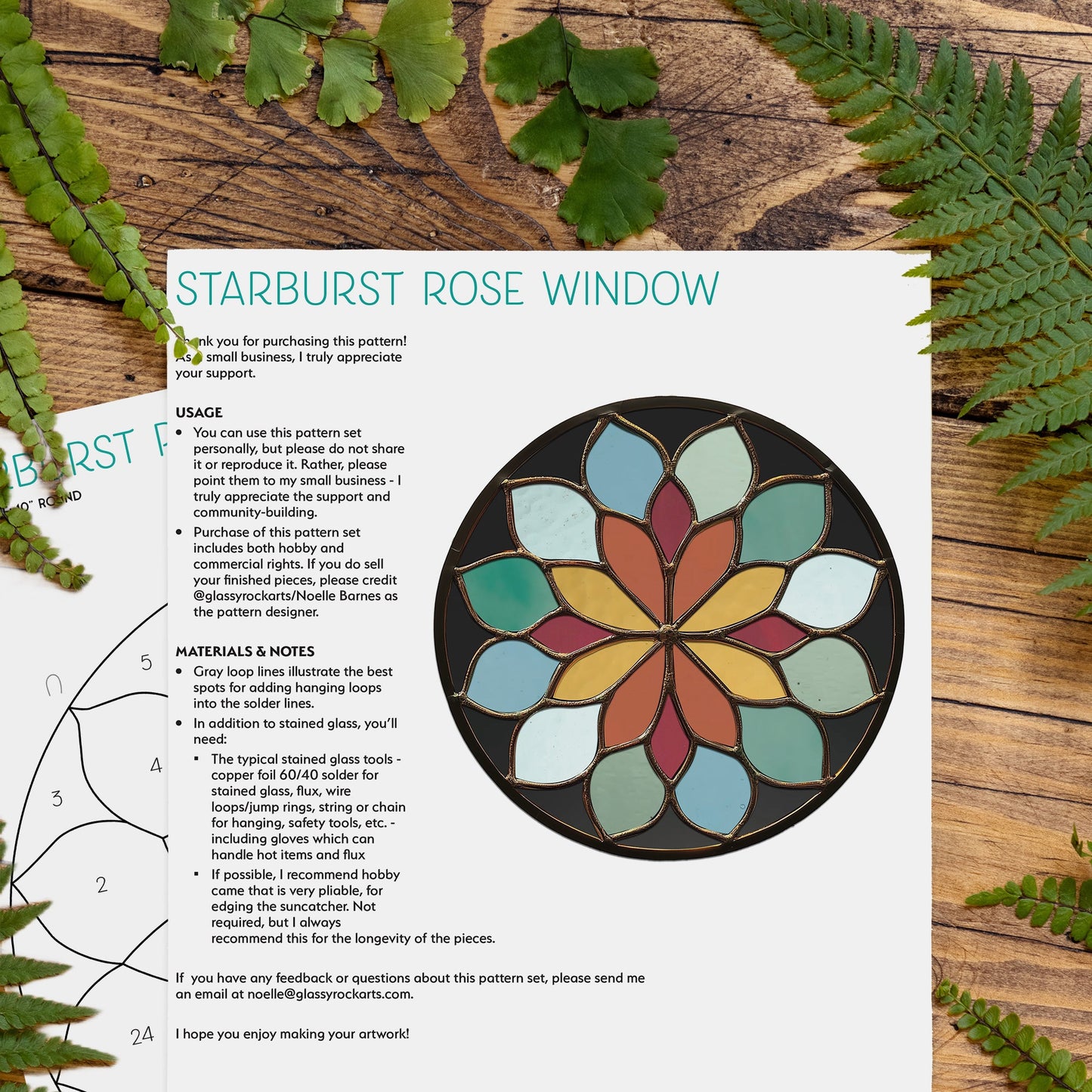 Starburst Rose Window Stained Glass Pattern plus PNG