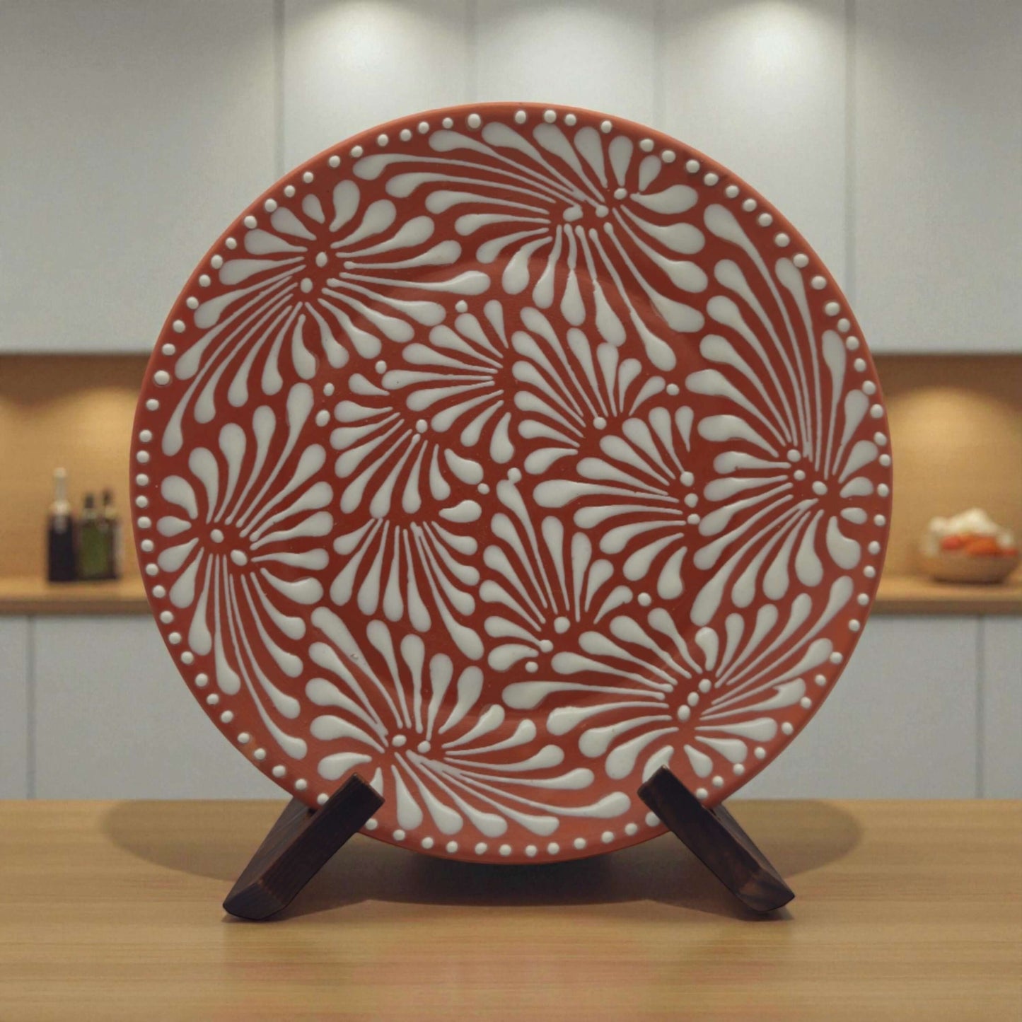 Set of 4 Brown & White Talavera Wall Plates | 11.5" Decorative  Plates