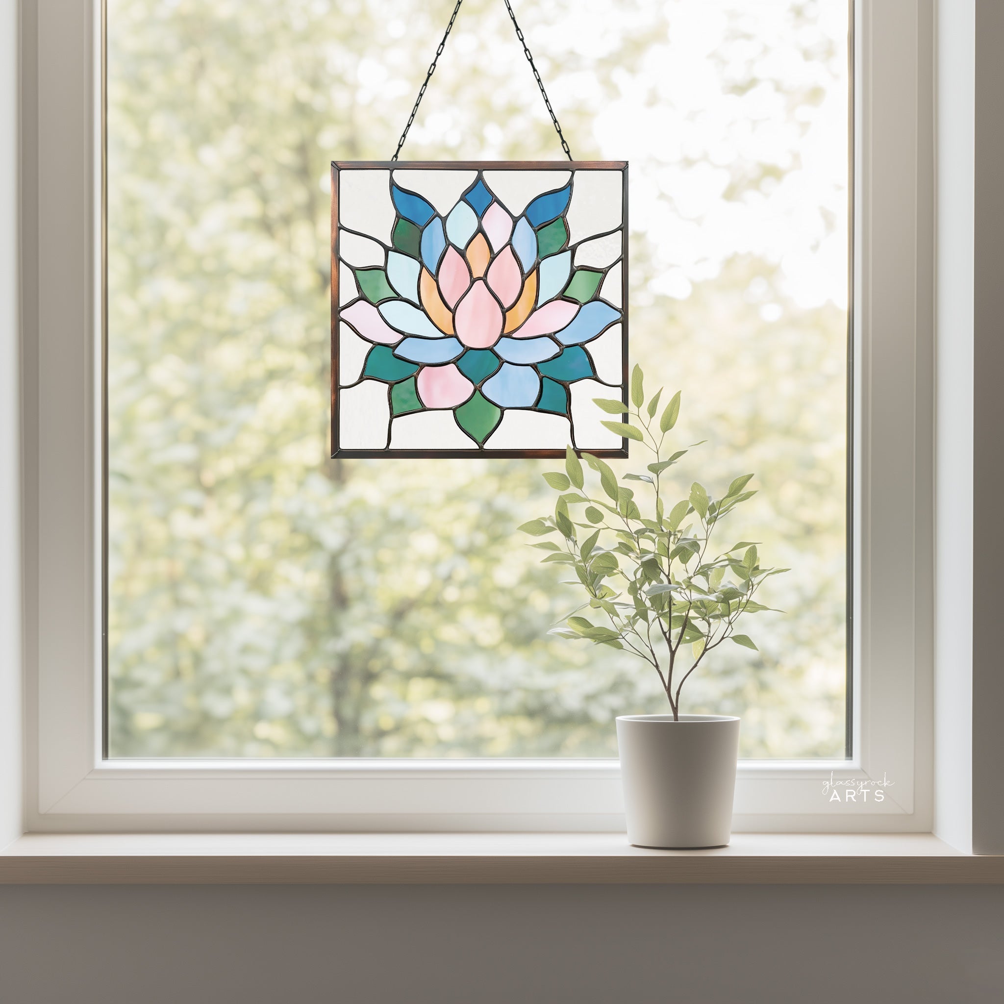 Square Succulent Panel Stained Glass Pattern, PDF & PNG