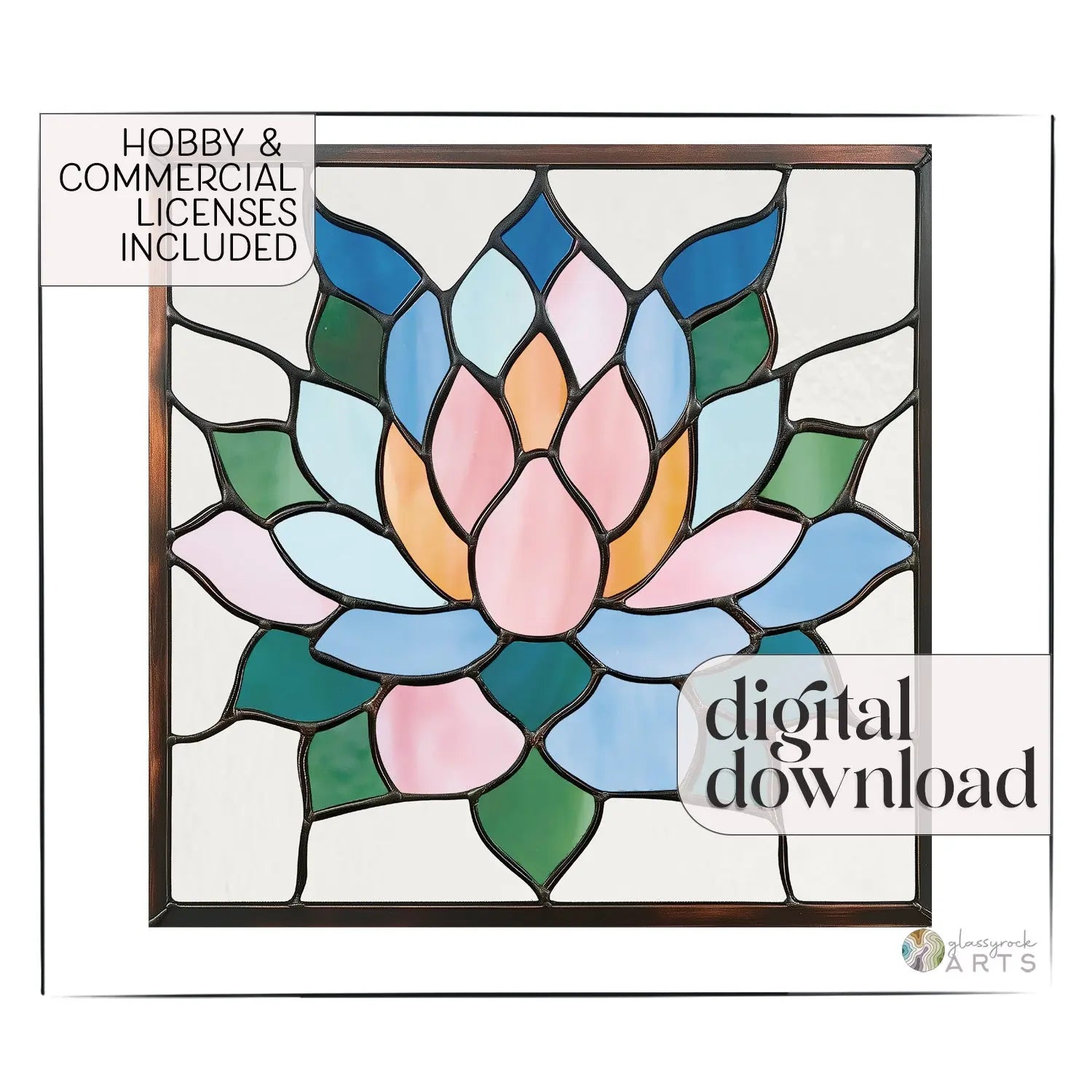 Square Succulent Panel Stained Glass Pattern, PDF & PNG