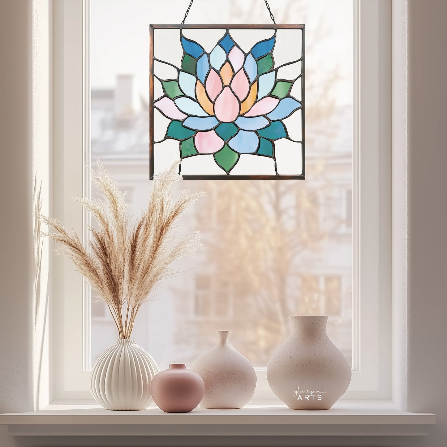 Square Succulent Panel Stained Glass Pattern, PDF & PNG