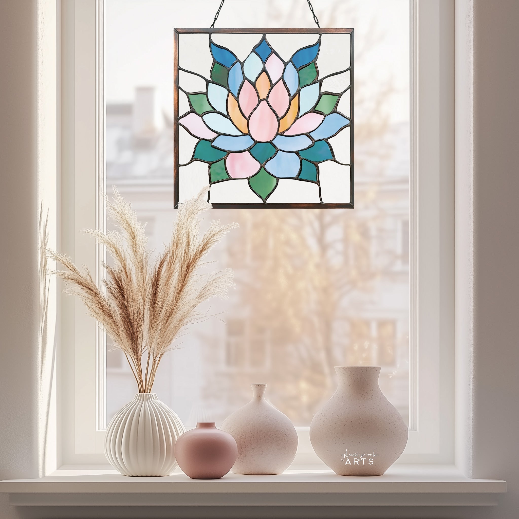 Square Succulent Panel Stained Glass Pattern, PDF & PNG