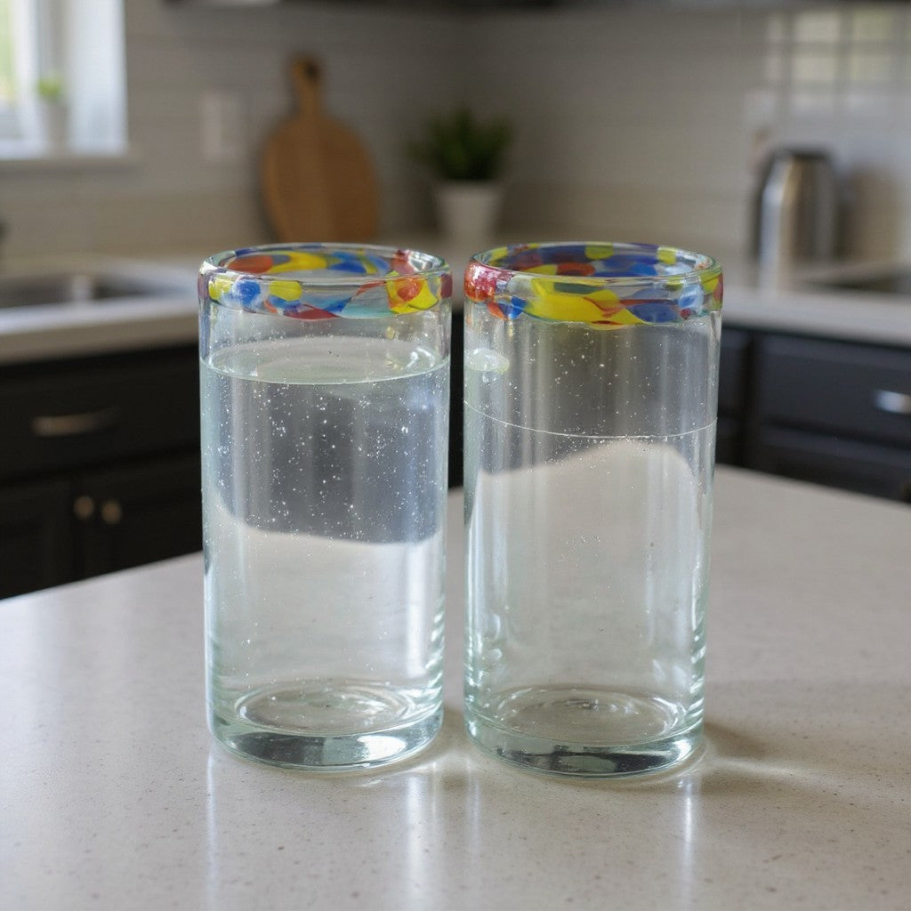 Hand Blown Colorful Tumbler Glass | Confetti Rim