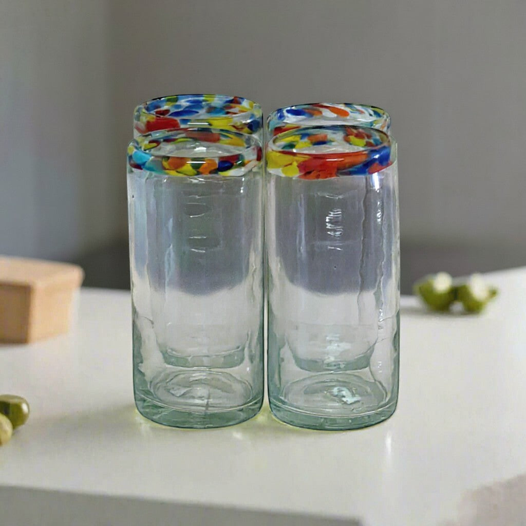 Hand Blown Colorful Tumbler Glass | Confetti Rim