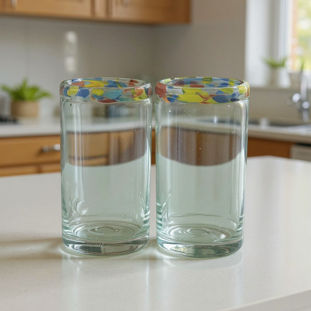 Hand Blown Colorful Tumbler Glass | Confetti Rim